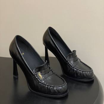 Saint Laurent Le Loafer High Heel Pumps 10cm in Oil Leather Black 2025 8589700 (MD-251213066)