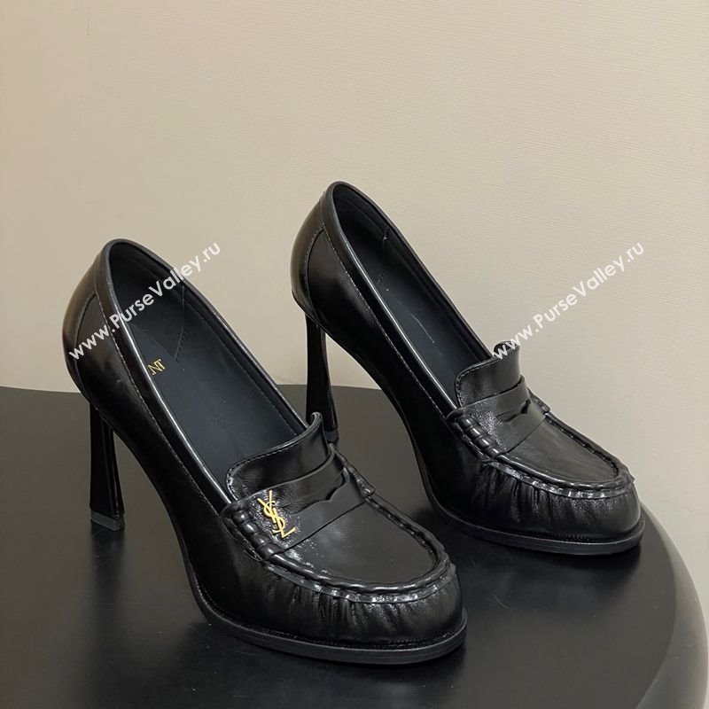 Saint Laurent Le Loafer High Heel Pumps 10cm in Oil Leather Black 2025 8589700 (MD-251213066)