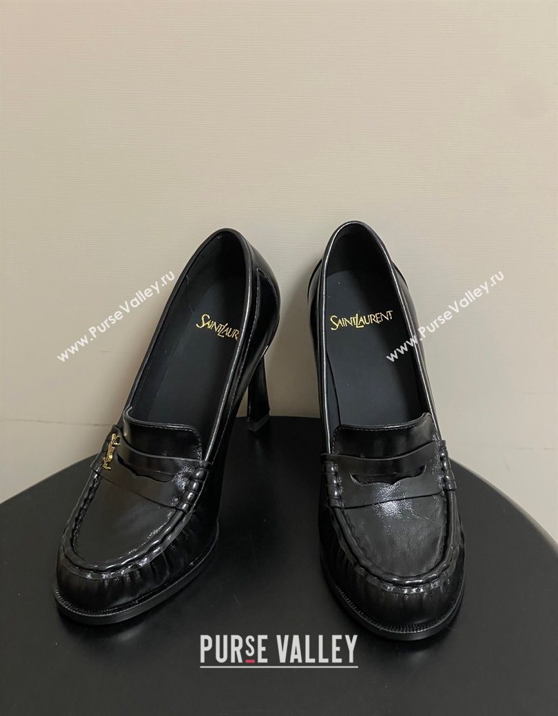 Saint Laurent Le Loafer High Heel Pumps 10cm in Oil Leather Black 2025 8589700 (MD-251213066)