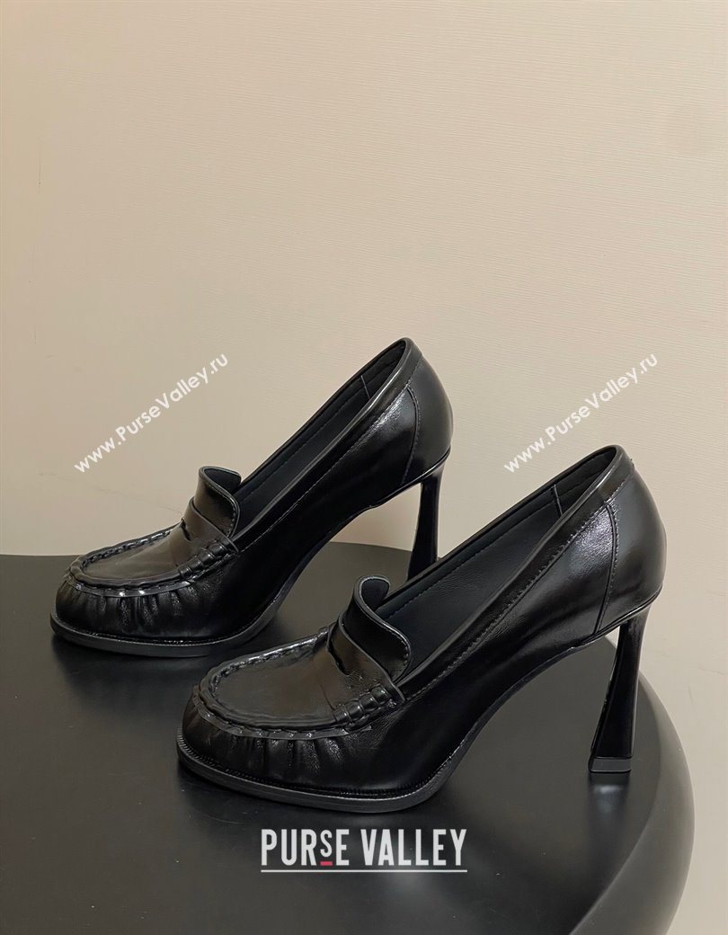 Saint Laurent Le Loafer High Heel Pumps 10cm in Oil Leather Black 2025 8589700 (MD-251213066)