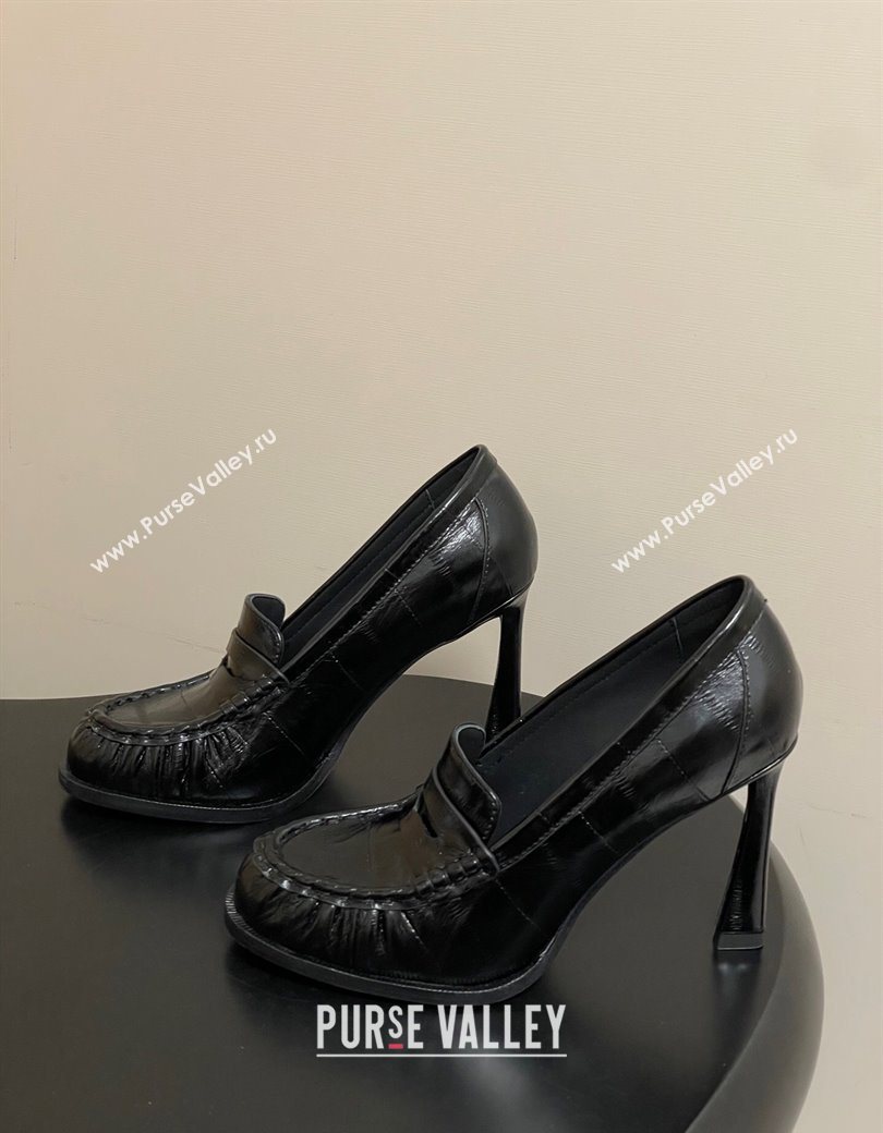 Saint Laurent Le Loafer High Heel Pumps 10cm Eel Embossed Leather Black 2025 8589700 (MD-251213062)