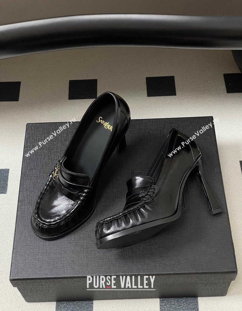 Saint Laurent Le Loafer High Heel Pumps 10cm in Oil Leather Black 2025 8589700 (MD-251213066)
