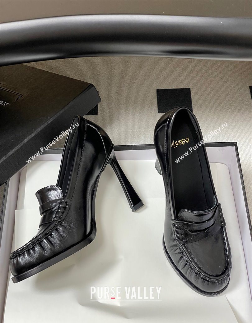 Saint Laurent Le Loafer High Heel Pumps 10cm in Oil Leather Black 2025 8589700 (MD-251213066)
