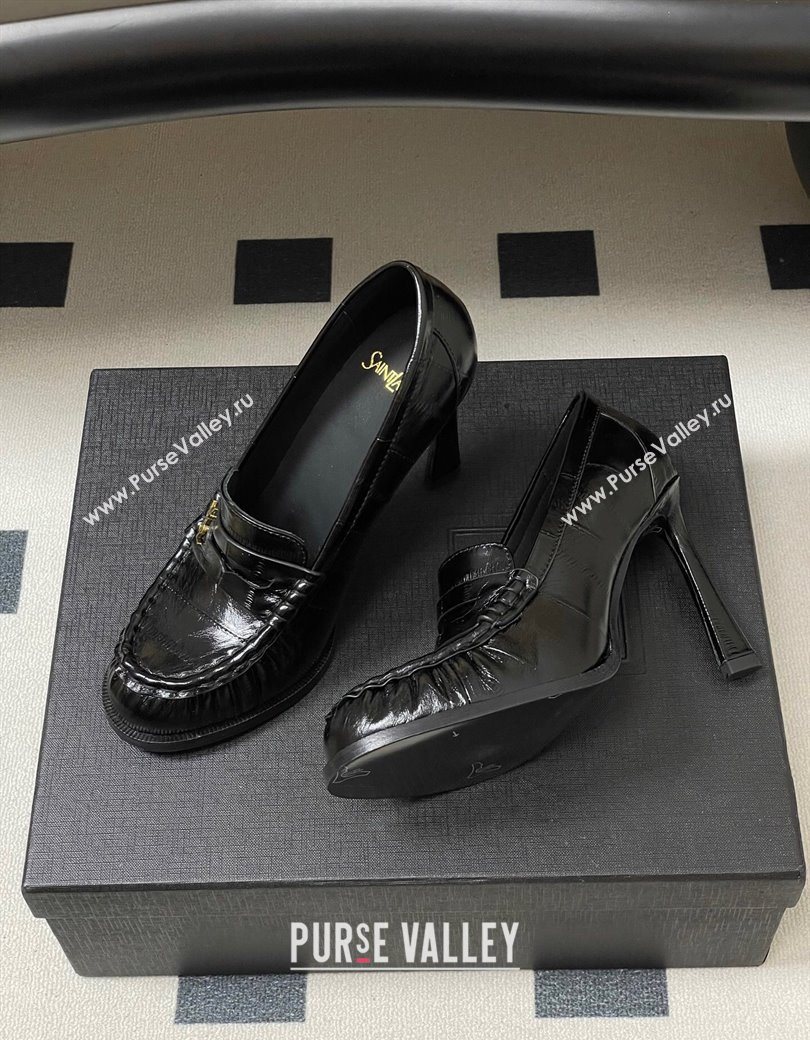 Saint Laurent Le Loafer High Heel Pumps 10cm Eel Embossed Leather Black 2025 8589700 (MD-251213062)