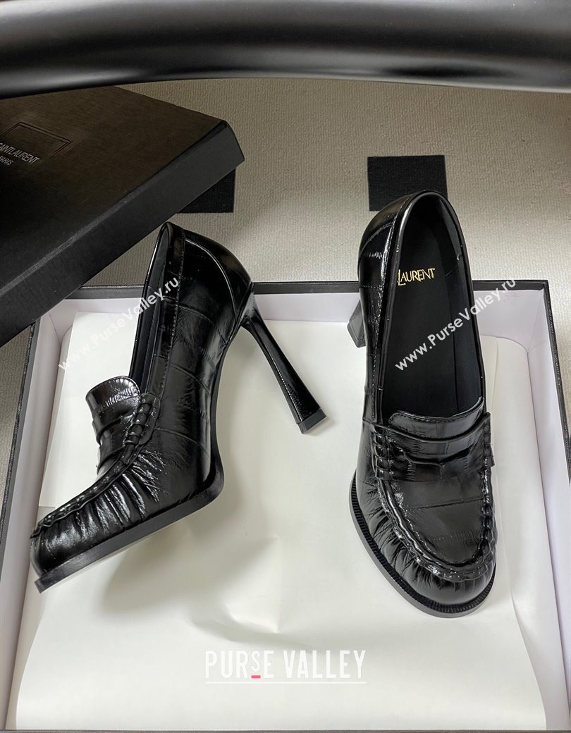 Saint Laurent Le Loafer High Heel Pumps 10cm Eel Embossed Leather Black 2025 8589700 (MD-251213062)