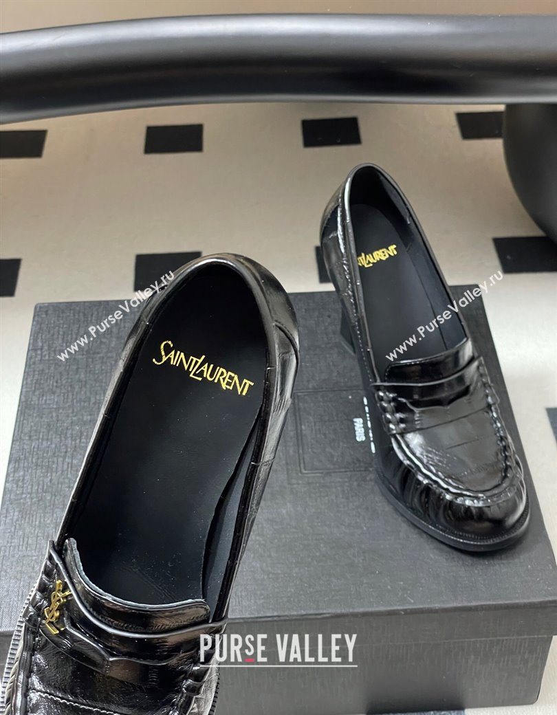 Saint Laurent Le Loafer High Heel Pumps 10cm Eel Embossed Leather Black 2025 8589700 (MD-251213062)