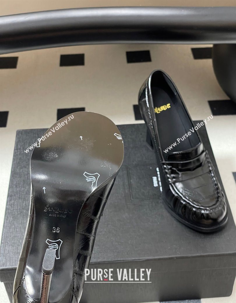 Saint Laurent Le Loafer High Heel Pumps 10cm Eel Embossed Leather Black 2025 8589700 (MD-251213062)