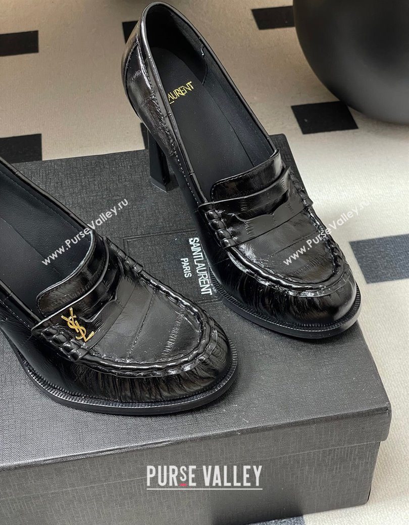 Saint Laurent Le Loafer High Heel Pumps 10cm Eel Embossed Leather Black 2025 8589700 (MD-251213062)