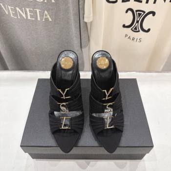 Saint Laurent Emilie Heel Slides Sandal 10cm in Crepe Black 2026 SL022401 (MD-260224097)