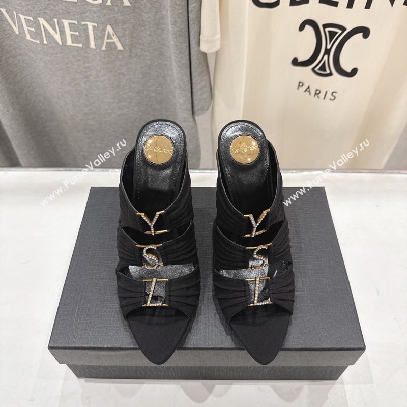 Saint Laurent Emilie Heel Slides Sandal 10cm in Crepe Black 2026 SL022401 (MD-260224097)