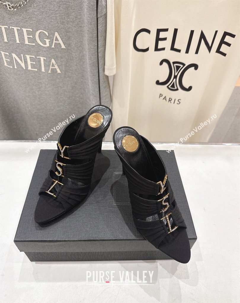 Saint Laurent Emilie Heel Slides Sandal 10cm in Crepe Black 2026 SL022401 (MD-260224097)