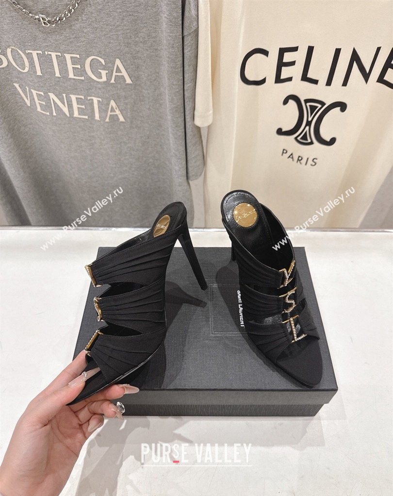 Saint Laurent Emilie Heel Slides Sandal 10cm in Crepe Black 2026 SL022401 (MD-260224097)