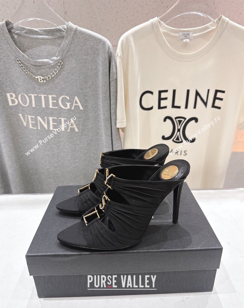 Saint Laurent Emilie Heel Slides Sandal 10cm in Crepe Black 2026 SL022401 (MD-260224097)