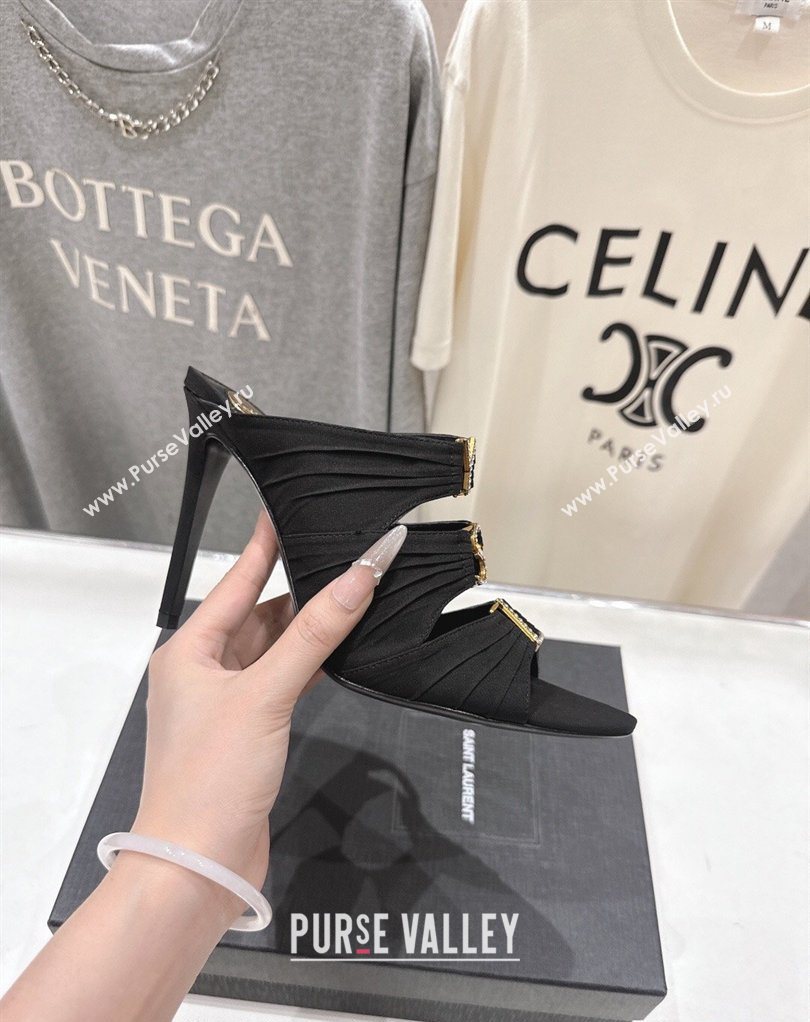 Saint Laurent Emilie Heel Slides Sandal 10cm in Crepe Black 2026 SL022401 (MD-260224097)