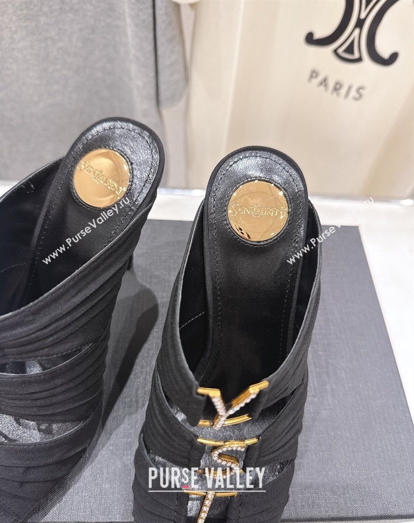 Saint Laurent Emilie Heel Slides Sandal 10cm in Crepe Black 2026 SL022401 (MD-260224097)