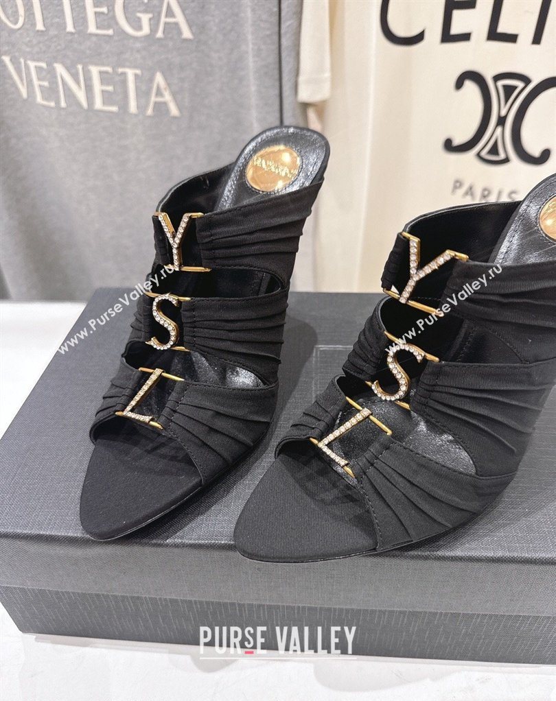 Saint Laurent Emilie Heel Slides Sandal 10cm in Crepe Black 2026 SL022401 (MD-260224097)