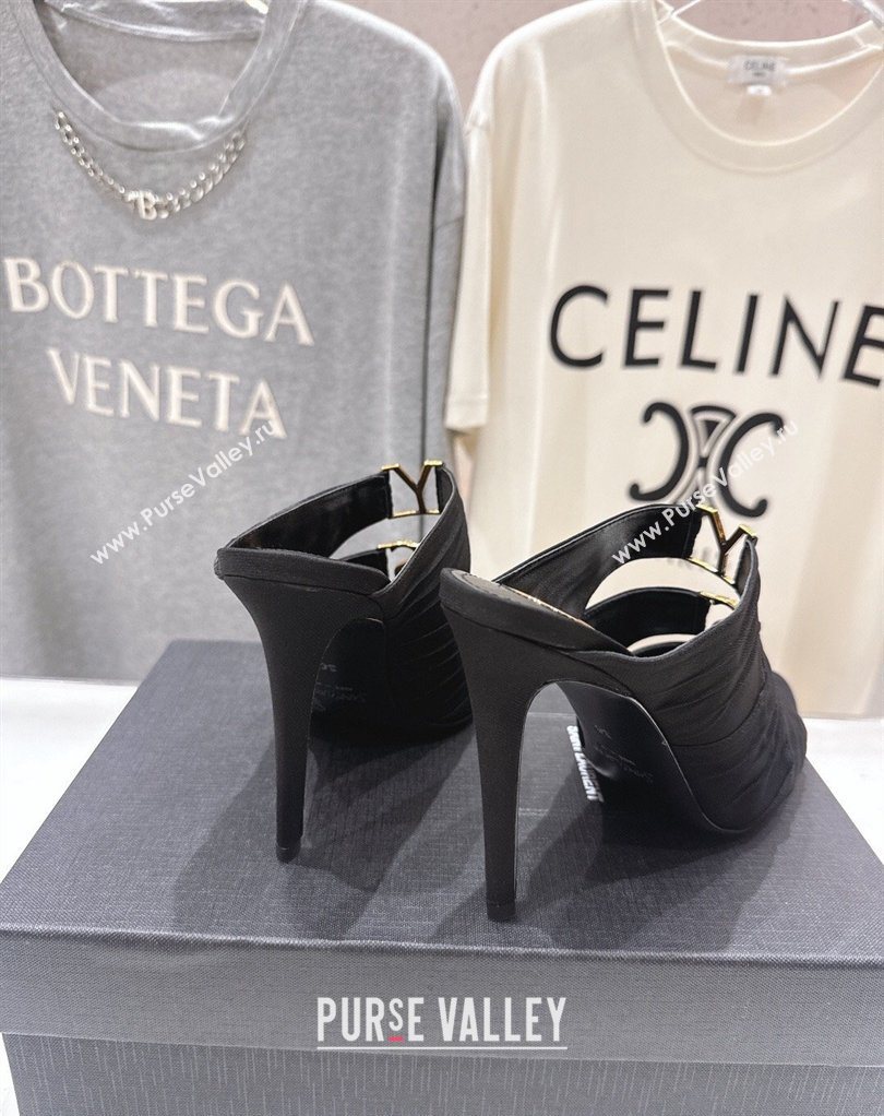 Saint Laurent Emilie Heel Slides Sandal 10cm in Crepe Black 2026 SL022401 (MD-260224097)