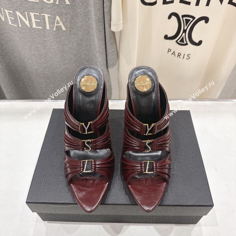 Saint Laurent Emilie Heel Slides Sandal 10cm in Oil Leather Burgundy 2026 SL022401 (MD-260224098)