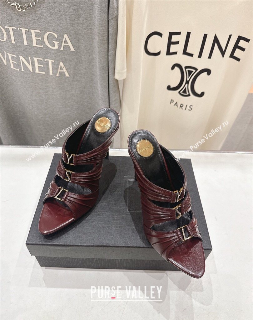 Saint Laurent Emilie Heel Slides Sandal 10cm in Oil Leather Burgundy 2026 SL022401 (MD-260224098)