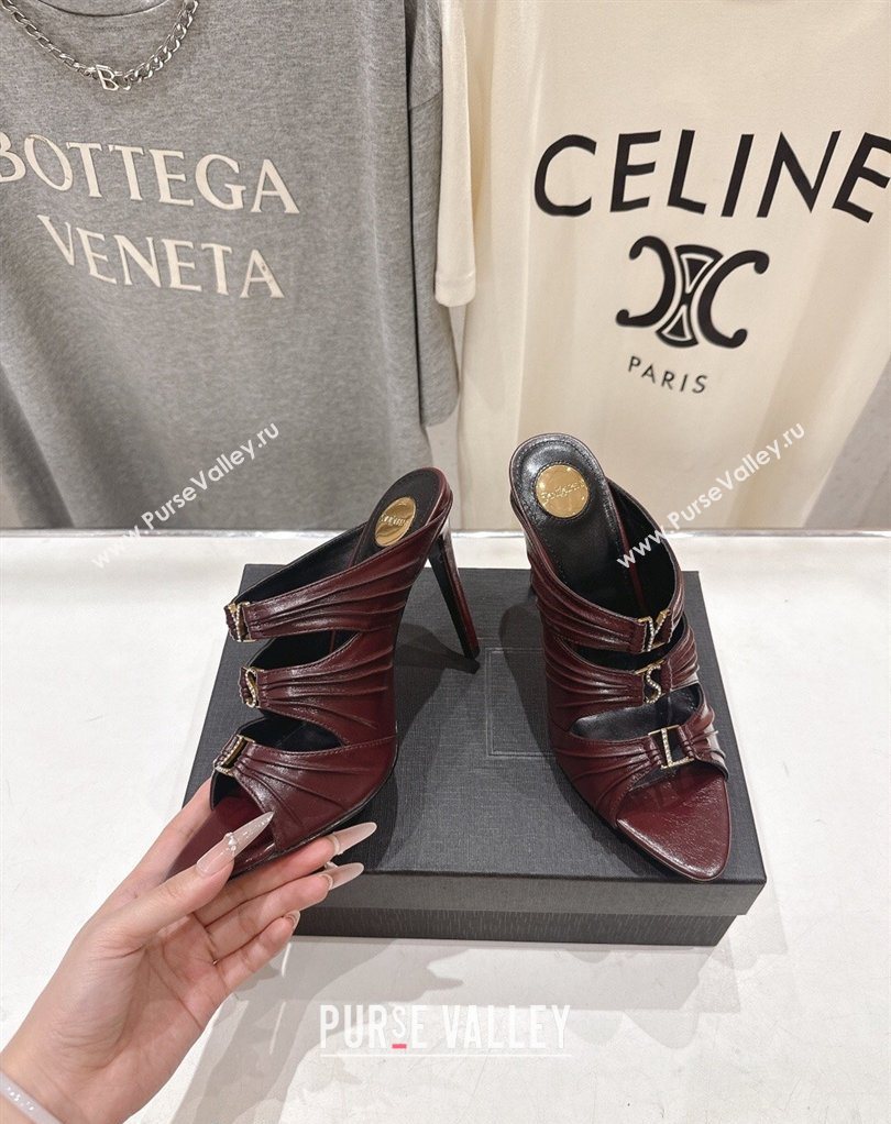 Saint Laurent Emilie Heel Slides Sandal 10cm in Oil Leather Burgundy 2026 SL022401 (MD-260224098)