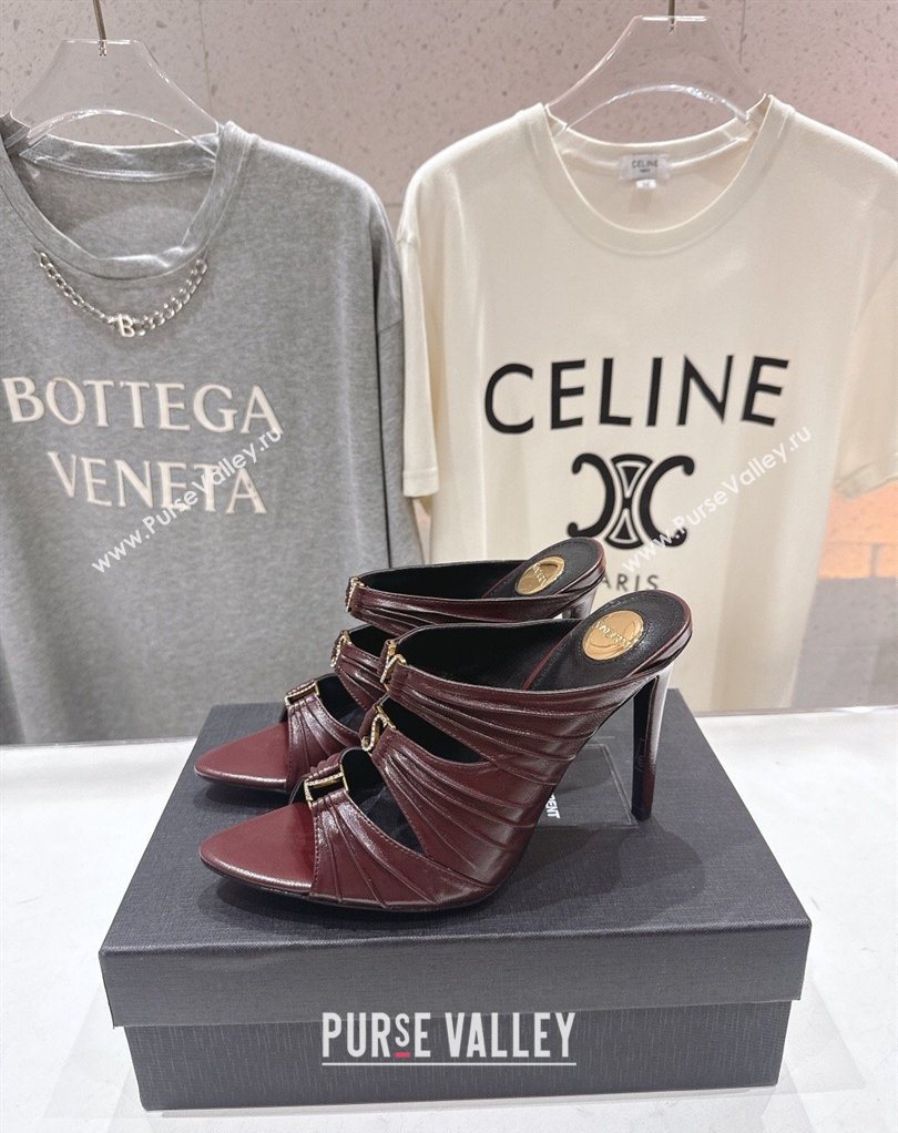 Saint Laurent Emilie Heel Slides Sandal 10cm in Oil Leather Burgundy 2026 SL022401 (MD-260224098)