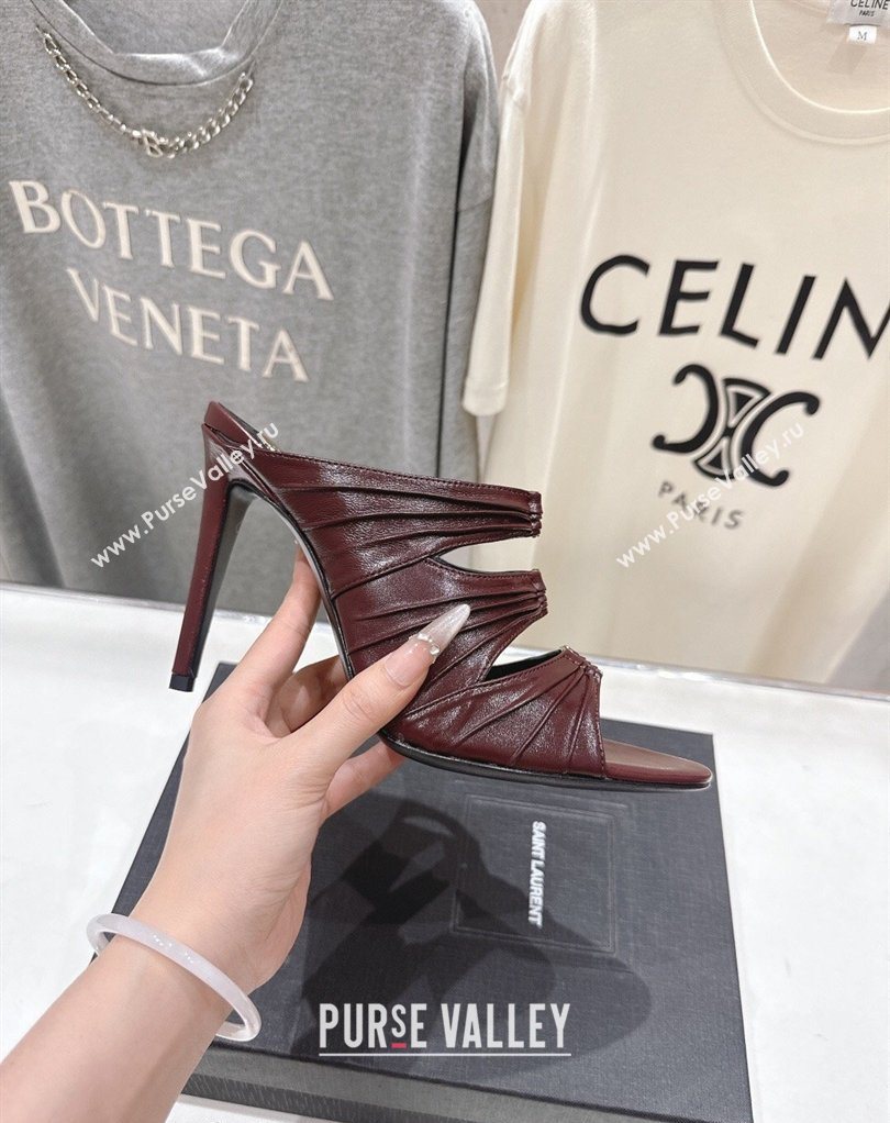 Saint Laurent Emilie Heel Slides Sandal 10cm in Oil Leather Burgundy 2026 SL022401 (MD-260224098)
