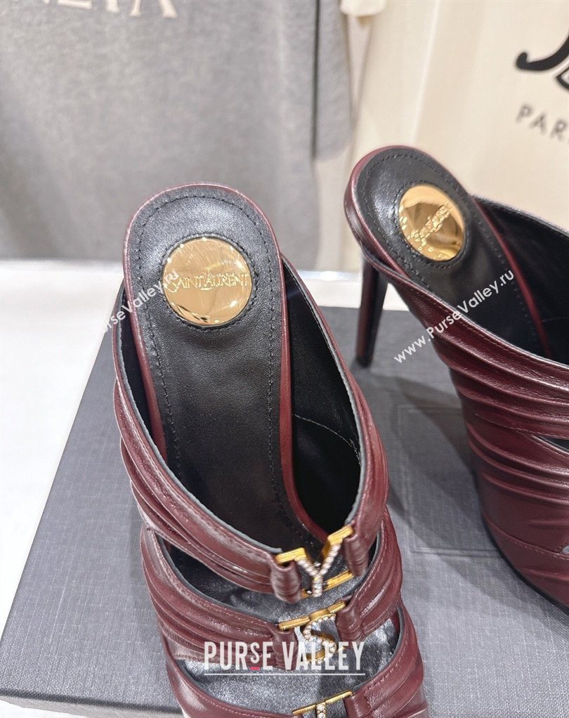 Saint Laurent Emilie Heel Slides Sandal 10cm in Oil Leather Burgundy 2026 SL022401 (MD-260224098)