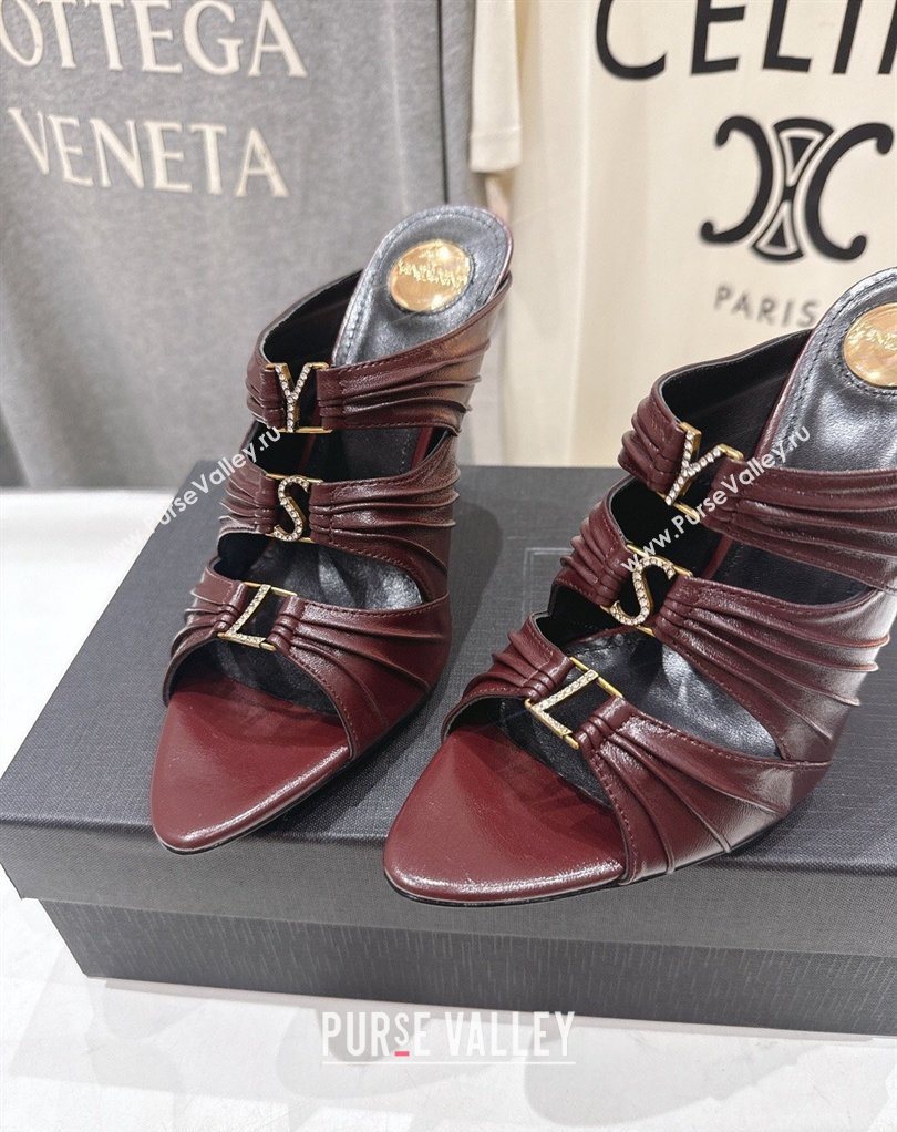 Saint Laurent Emilie Heel Slides Sandal 10cm in Oil Leather Burgundy 2026 SL022401 (MD-260224098)