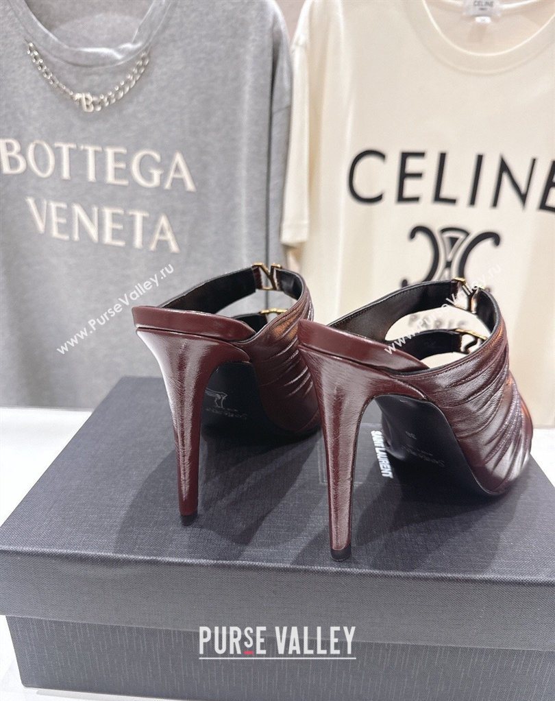 Saint Laurent Emilie Heel Slides Sandal 10cm in Oil Leather Burgundy 2026 SL022401 (MD-260224098)