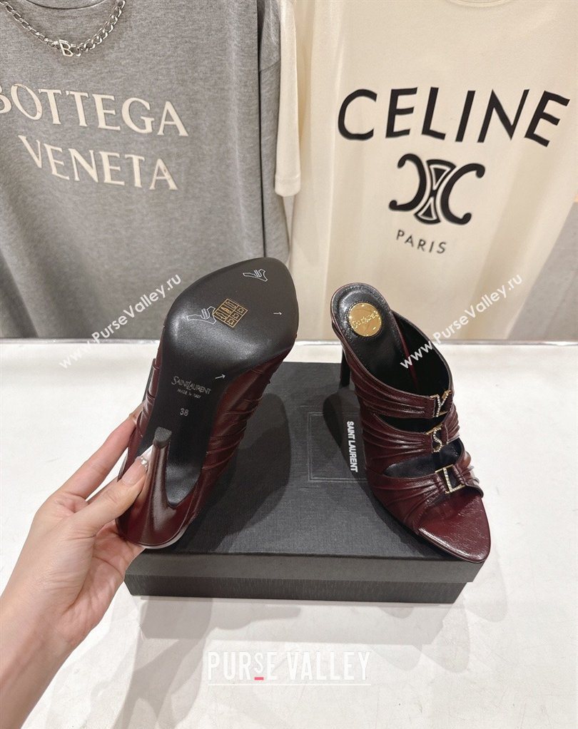 Saint Laurent Emilie Heel Slides Sandal 10cm in Oil Leather Burgundy 2026 SL022401 (MD-260224098)
