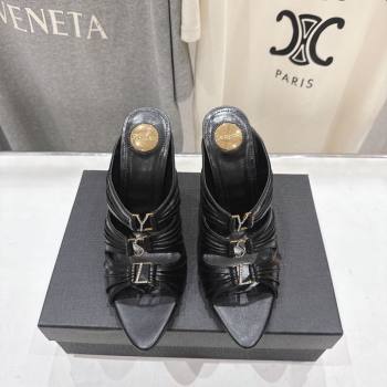 Saint Laurent Emilie Heel Slides Sandal 10cm in Oil Leather Black 2026 SL022401 (MD-260224099)