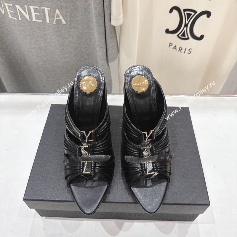 Saint Laurent Emilie Heel Slides Sandal 10cm in Oil Leather Black 2026 SL022401 (MD-260224099)