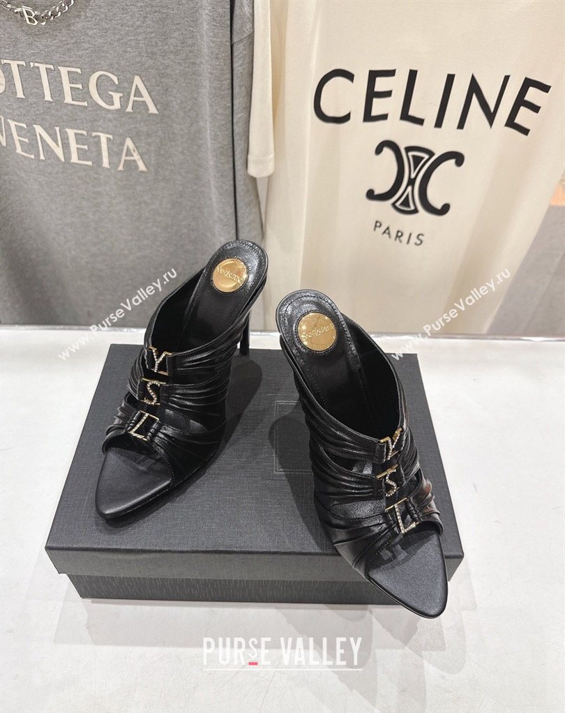 Saint Laurent Emilie Heel Slides Sandal 10cm in Oil Leather Black 2026 SL022401 (MD-260224099)