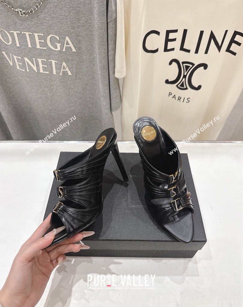 Saint Laurent Emilie Heel Slides Sandal 10cm in Oil Leather Black 2026 SL022401 (MD-260224099)