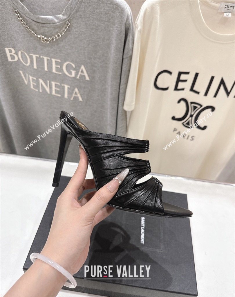 Saint Laurent Emilie Heel Slides Sandal 10cm in Oil Leather Black 2026 SL022401 (MD-260224099)