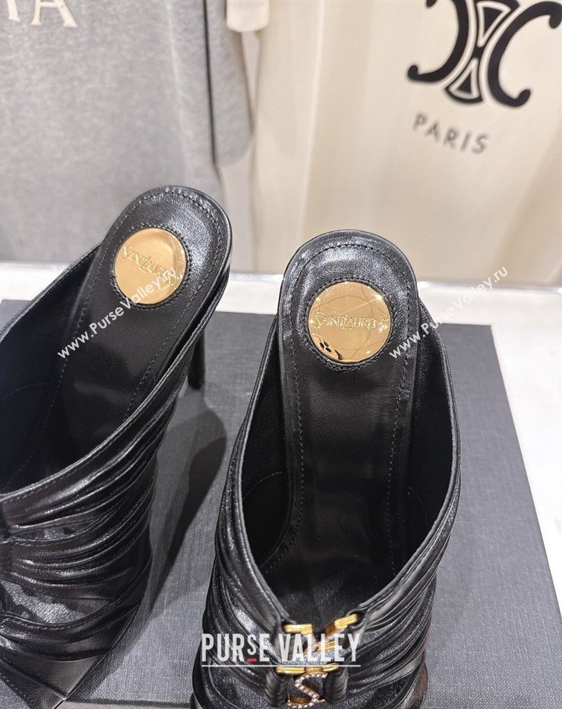 Saint Laurent Emilie Heel Slides Sandal 10cm in Oil Leather Black 2026 SL022401 (MD-260224099)