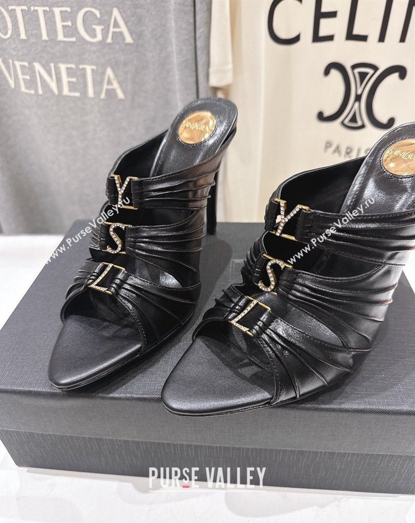 Saint Laurent Emilie Heel Slides Sandal 10cm in Oil Leather Black 2026 SL022401 (MD-260224099)