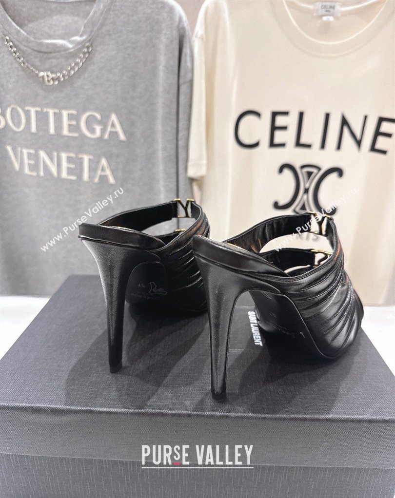 Saint Laurent Emilie Heel Slides Sandal 10cm in Oil Leather Black 2026 SL022401 (MD-260224099)