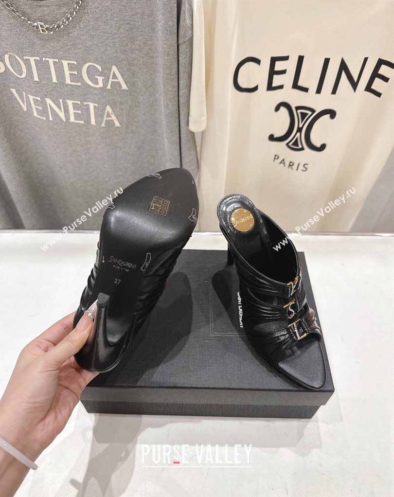 Saint Laurent Emilie Heel Slides Sandal 10cm in Oil Leather Black 2026 SL022401 (MD-260224099)