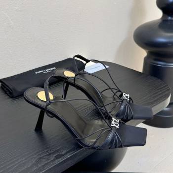 Saint Laurent Jerry Heel Sandals 8cm in Satin with Strap Black 2026 SL022403 (MD-260224106)