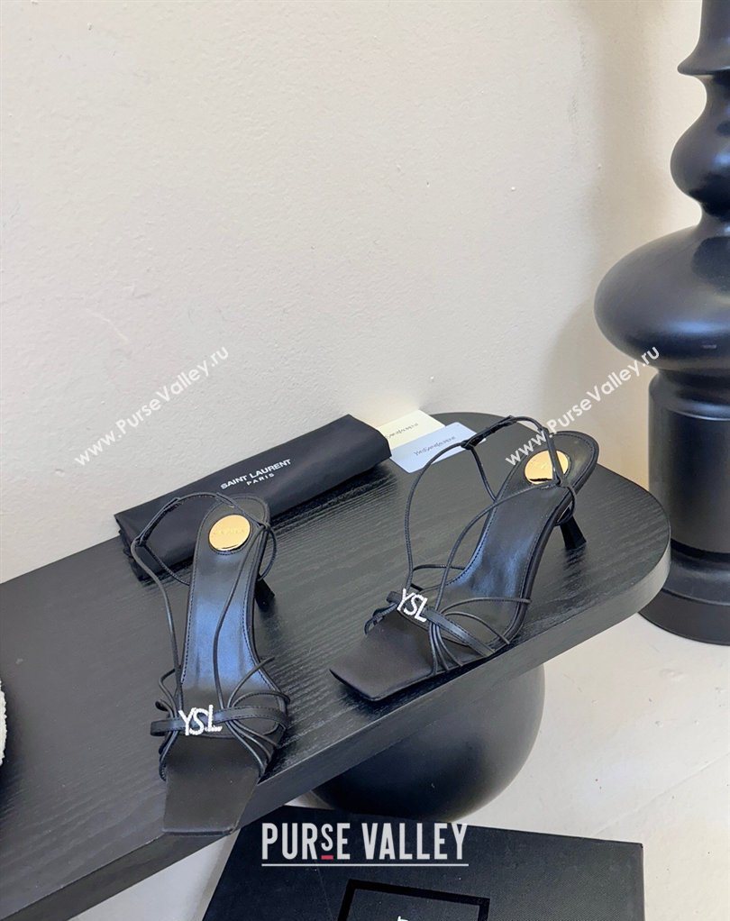 Saint Laurent Jerry Heel Sandals 8cm in Satin with Strap Black 2026 SL022403 (MD-260224106)