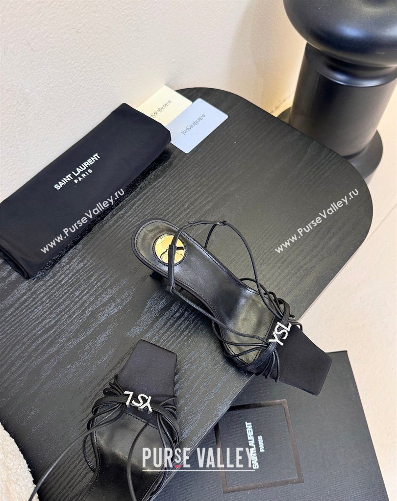 Saint Laurent Jerry Heel Sandals 8cm in Satin with Strap Black 2026 SL022403 (MD-260224106)