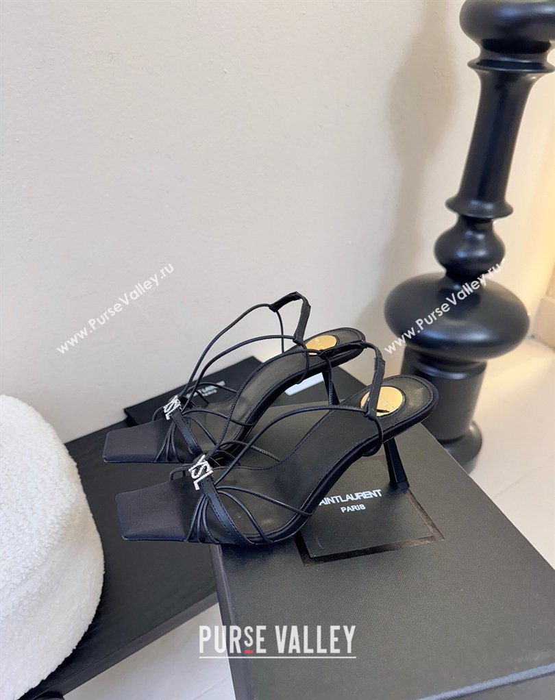 Saint Laurent Jerry Heel Sandals 8cm in Satin with Strap Black 2026 SL022403 (MD-260224106)