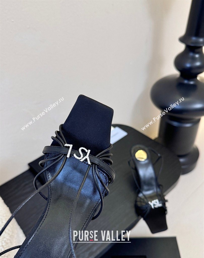 Saint Laurent Jerry Heel Sandals 8cm in Satin with Strap Black 2026 SL022403 (MD-260224106)