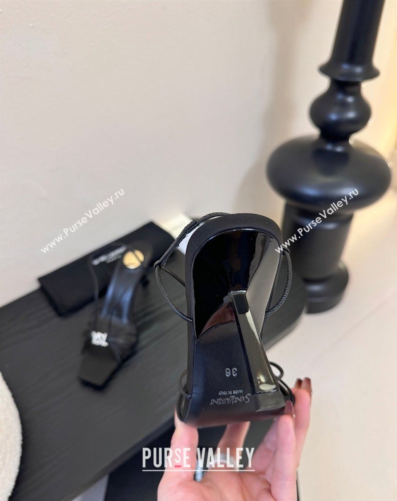 Saint Laurent Jerry Heel Sandals 8cm in Satin with Strap Black 2026 SL022403 (MD-260224106)