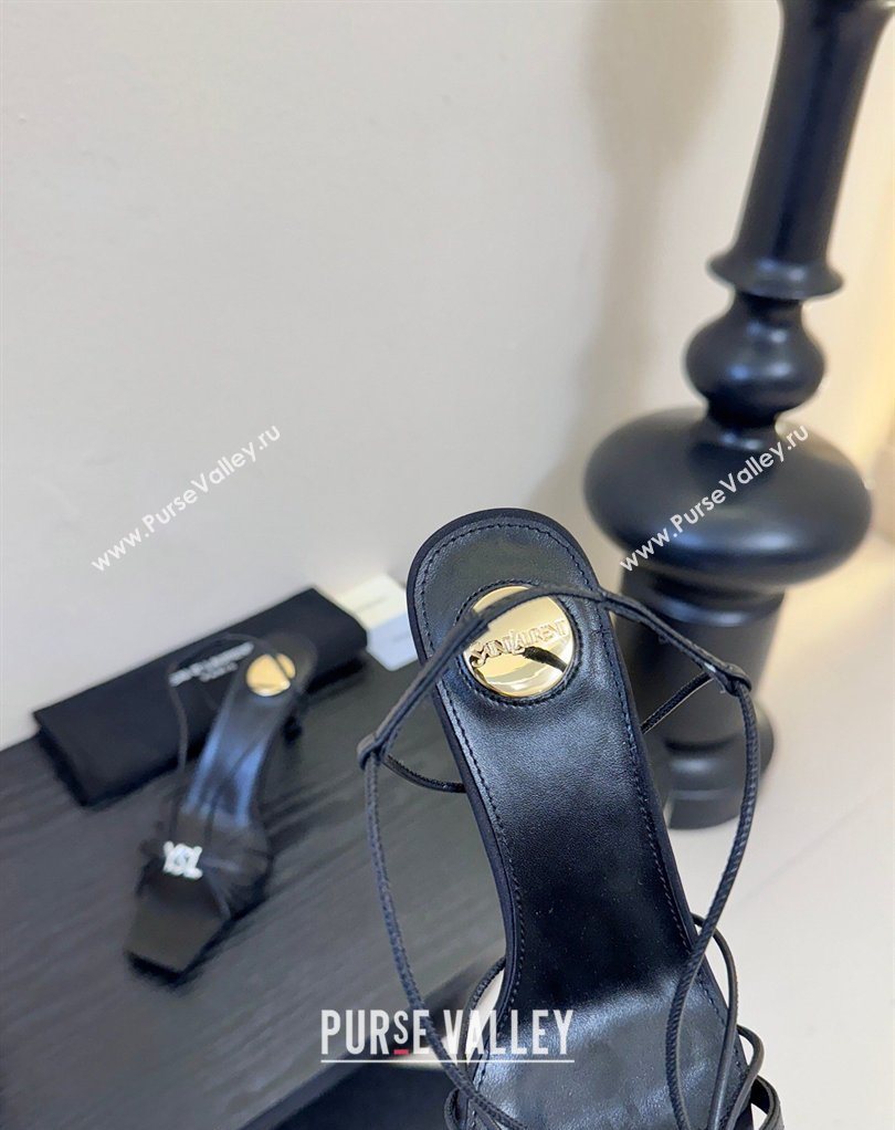 Saint Laurent Jerry Heel Sandals 8cm in Satin with Strap Black 2026 SL022403 (MD-260224106)