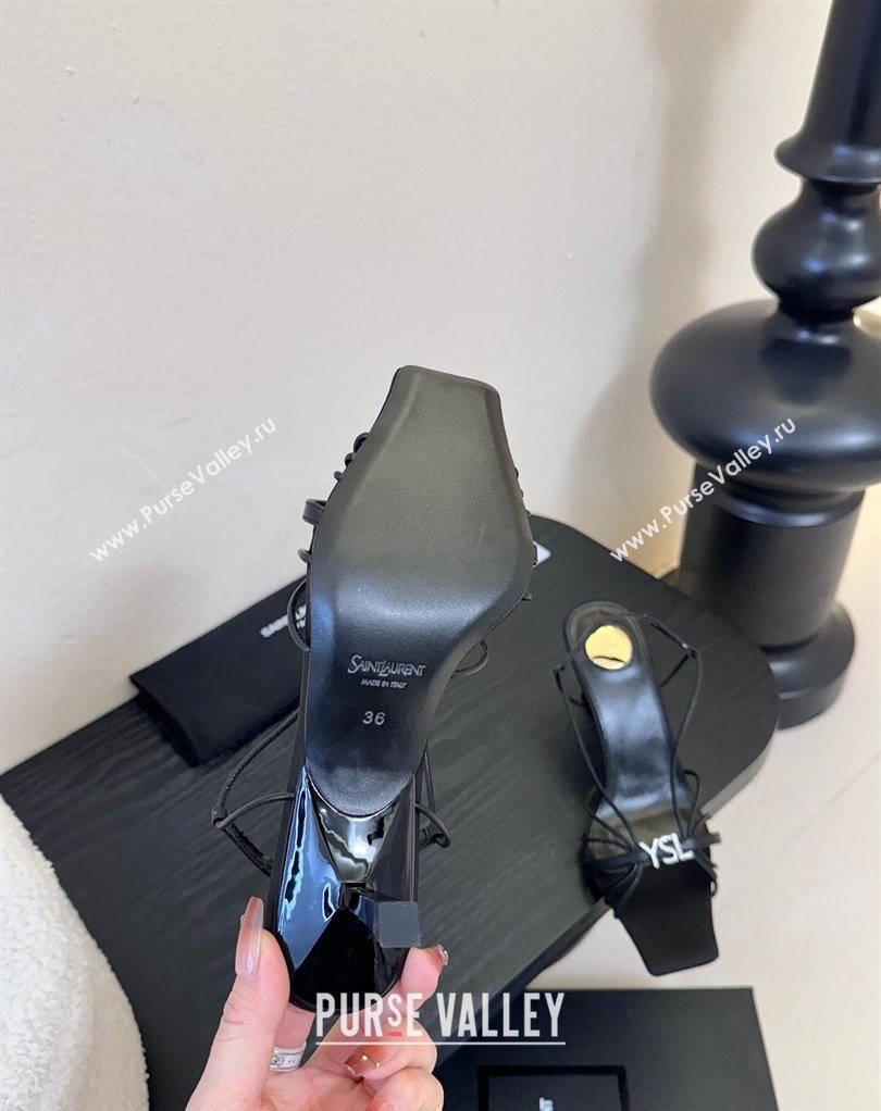 Saint Laurent Jerry Heel Sandals 8cm in Satin with Strap Black 2026 SL022403 (MD-260224106)