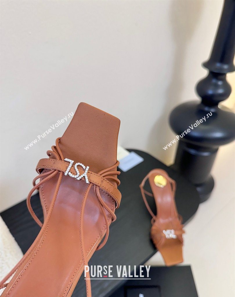 Saint Laurent Jerry Heel Sandals 8cm in Satin with Strap Brown 2026 SL022403 (MD-260224107)