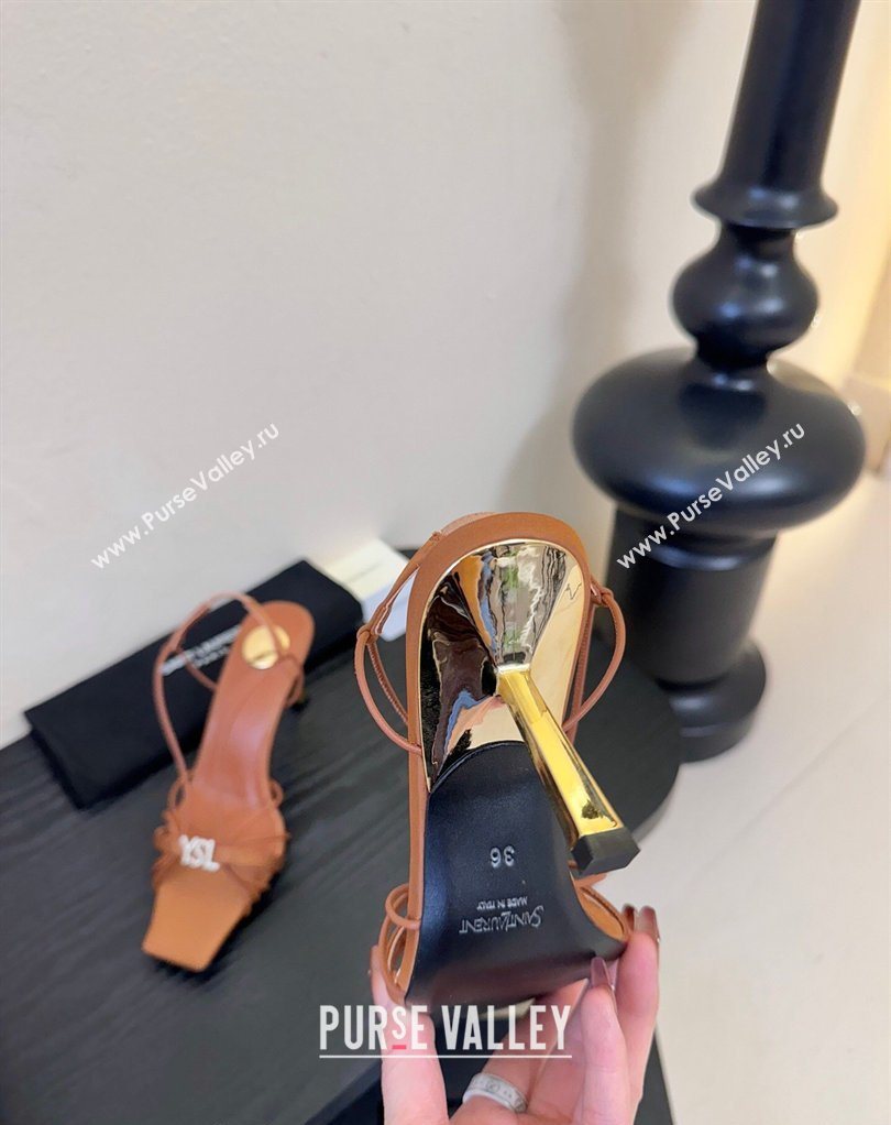 Saint Laurent Jerry Heel Sandals 8cm in Satin with Strap Brown 2026 SL022403 (MD-260224107)