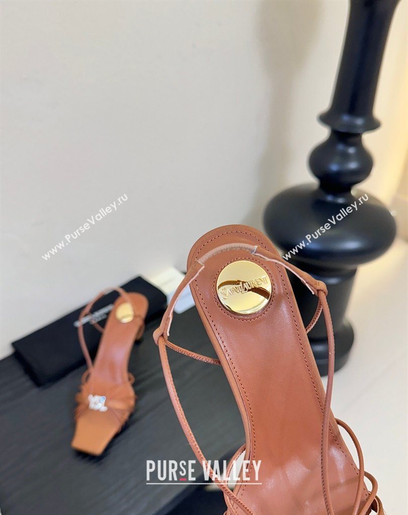 Saint Laurent Jerry Heel Sandals 8cm in Satin with Strap Brown 2026 SL022403 (MD-260224107)